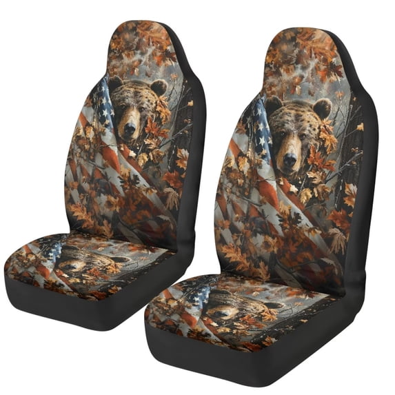 Jeiento Camo Bear Car Seat Cover Easy to Install Car Front Seat Protection American Flag Breathable Front Seat Cover Anti Slip Universal Fit Most Vehicles Cars SUV
