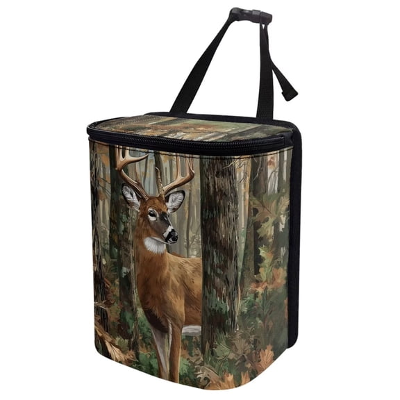 Jeiento Camo Deer Car Trash Can with Lid Hunting Car Garbage Bin Auto Garbage Can with Adjusatbel Straps Hiking & Camping Storage Bag Auto Interior Accessories