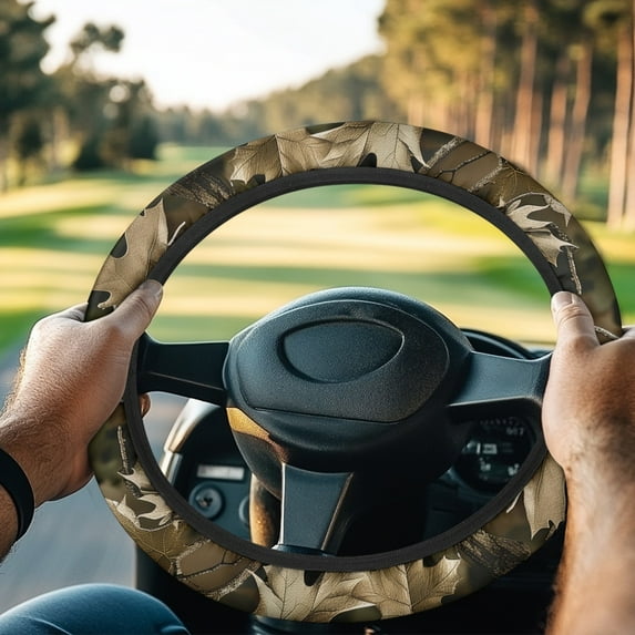 Jeiento Camo Golf Cart Steering Wheel Cover Oak Hunting Wood Golf Cart Steering Wheel Covers for Club Car Universal Fit Boat Steering Wheel Cover Golf Cart Accessories Protector