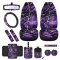 thumbnail image 1 of Jeiento Camo Hunting 12 PCS Car Accessories Front Car Seat Covers Set Steering Wheel Seat Belt Covers Armrest Pad Purple Trash Bin Sunglass Pocket Rear View Mirror Cover Cup Coasters Key Chain, 1 of 9