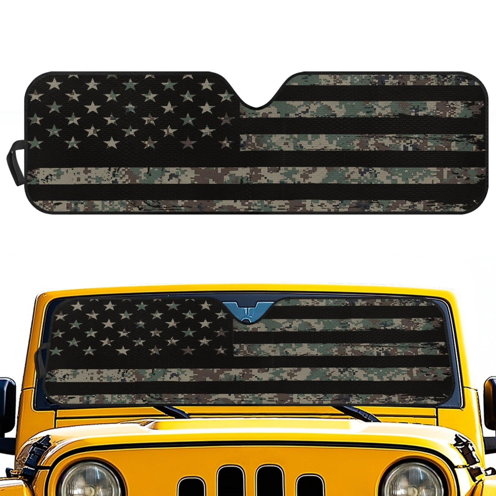 Jeiento Camouflage Flag Windshield Sun Shade for Jeep Wrangler TJ JK JKU JL JLU ,Aluminum Foil Film Car Winshied Sunshade,Effectively Blocking Heat and UV Rays