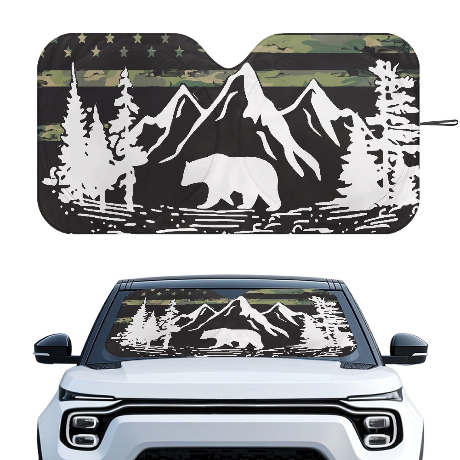 Jeiento Camouflage Peak Car Windshield Sun Shade Foldable Automotive Front Window Sunshade Protector Heat and UV Rays That Keeps Vehicle Cool Universal Vehicle Accessories