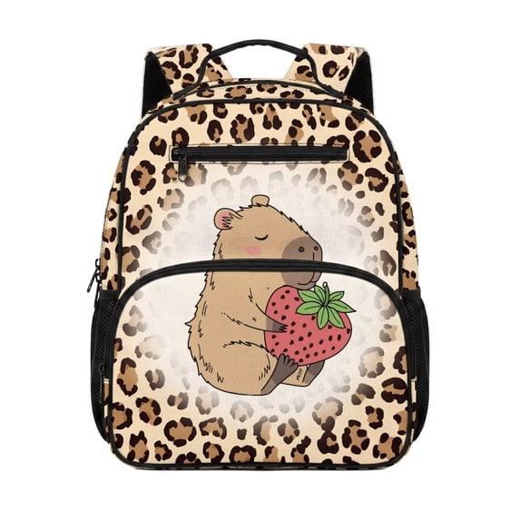 Jeiento Capybara 13.5 Inch Kids Preschool Backpack for Toddler Girls, Strawberry Lightweight School Bag for 3-5 Year Old, Bookbag with 2 Front & 2 Mesh Side Pockets