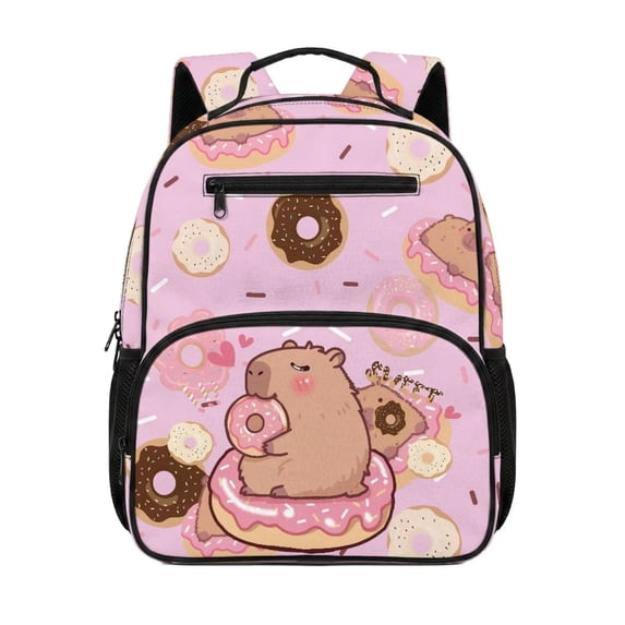 Jeiento Capybara 13.5 Inch Preschool Backpack for Toddler, Donut Lightweight Kids School Bag for 2-5 Year Old Girls, Bookbag for Travel with Storage Pockets
