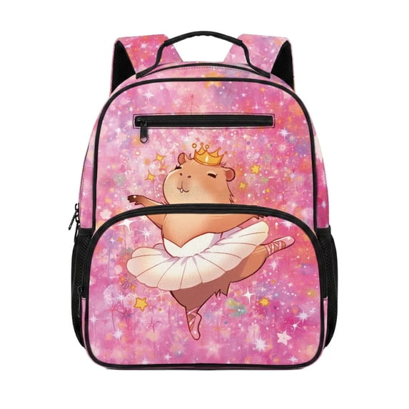 Jeiento Capybara 13.5 Inch Preschool Backpack for Toddler Girls, Lightweight Kids School Bag, Bookbag for Kindergarten with Storage Pockets, Pink