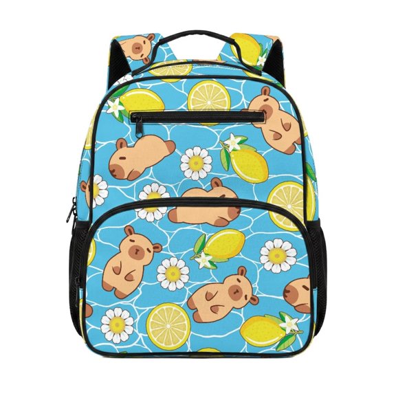 Jeiento Capybara Lightweight Polyester Toddler Preschool Bookbag 13.5", Lemon Large Main Compartment Kids Backpack with Front Pockets, Dual Use for Daycare Travel