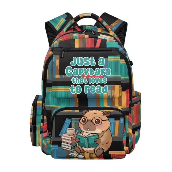 Jeiento Capybara Print 17 Inch School Backpack for Girl Breathable Lightweight School Bag with Padded Tablet Sleeve & Multi-Pockets for 9-12 Years Old