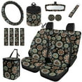 thumbnail image 1 of Jeiento Car Accessories Mandala Flower Car Seat Cover Full Set Include Cup Coasters Key Chain Rearview Mirror Cover Trash Can Steering Wheel Covers and Seatbelt Pads Car Interior Decor, 1 of 6