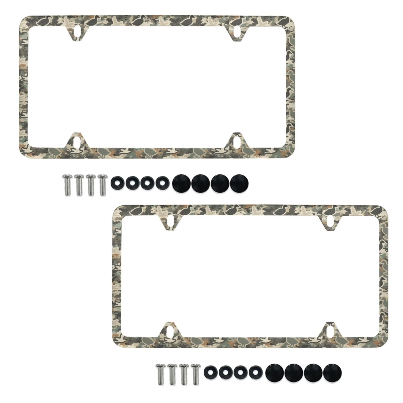 Jeiento Car License Plates Frame for Women Men, Car Tag with Screw Caps, Duck Camo Hunting Automobile Accessories Applicable to Standard US License, 2 Pack