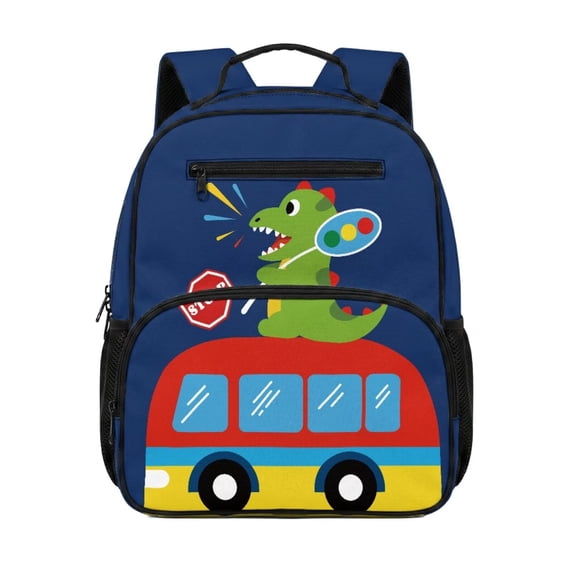 Jeiento Cartoon Dinosaur 13.5 Inch Preschool Backpack for Toddler, Lightweight Kids School Bag for 2-5 Year Old Girls & Boys, Bookbag with 2 Front Zipper Pockets