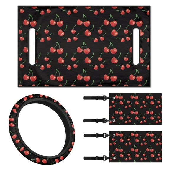 Jeiento Cherries Golf Cart Accessories 4 Piece Golf Cart Seat Cover Golf Cart Steering Wheel Cover Golf Cart Flags Universal Seat Blanket Steering Wheel Wrap Cover Golf Cart Banner