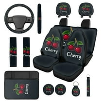 Jeiento Cherry 14 Pack Car Seat Covers Full Set Steering Wheel Cover Seat Belt Pads Center Console Cover Headrest Covers Coasters Auto Interior Sets Universal Fit for Most Vehicles