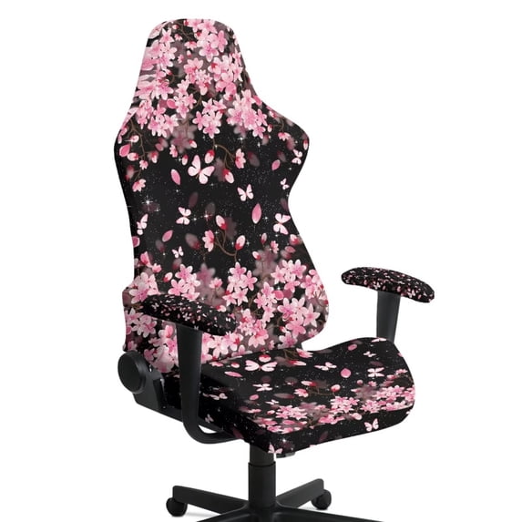 Jeiento Cherry Blossoms Gaming Chair Seat Cover with Armrest Covers, Stylish Office Chairs Slipcover Butterfly Stretchable Non Slip Seat Cushion Protectors for Home, Office Decor