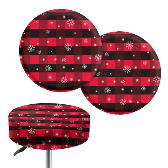 Jeiento Christmas Buffalo Plaid Round Stool Covers with Elastic Band Xmas Stool Cushion Covers for Bar Coffee Hotel Kitchen Size S
