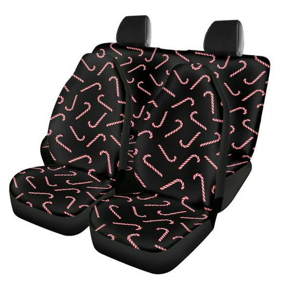 Jeiento Christmas Car Seat Covers for Front Rear Seats Full Set of 4 Candy Cane Auto Bucket Seat Cushion Rear Bench Protector Van SUV Truck Automotive Interior Accessories Black
