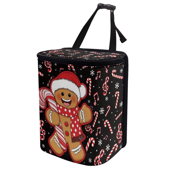 Jeiento Christmas Car Trash Can Leak Proof Trash Bag with Lid and Zipper Gingerbread Man Portable Collapsible Garbage Can Multipurpose Storage Organizer