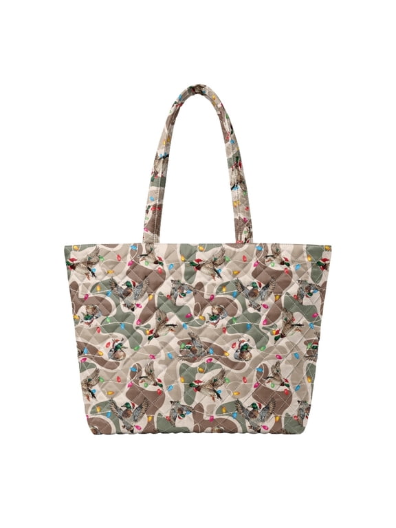 Christmas Mallard Camo Padded Tote Bag for Women, Spacious Handle Carryall Purse for Holiday Travel, Work Errands, Outdoor Getaways, Festive Season Daily Use