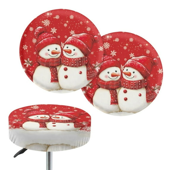 Jeiento Christmas Stool Covers Round Xmas Round Stool Cushion Cover Snowman Elastic Bar Stool Seat Covers Red Comfort and Stretchy Chair Dust Covers Modern Chair Decor Size L