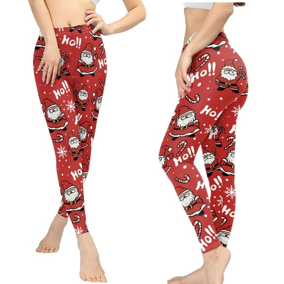 Jeiento Christmas Womens Yoga Pants High Waisted Seamless Running Leggings Xmas Santa Claus Tummy Control Naked Feeling Sports Activewear, Red, Size XL