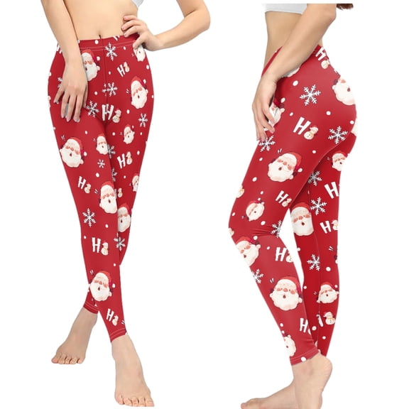 Jeiento Christmas Yoga Leggings for Women Santa Claus High Waisted Leggings Snowflake Tummy Control Workout Athletic Running Gym Yoga Pants, Red, Size L