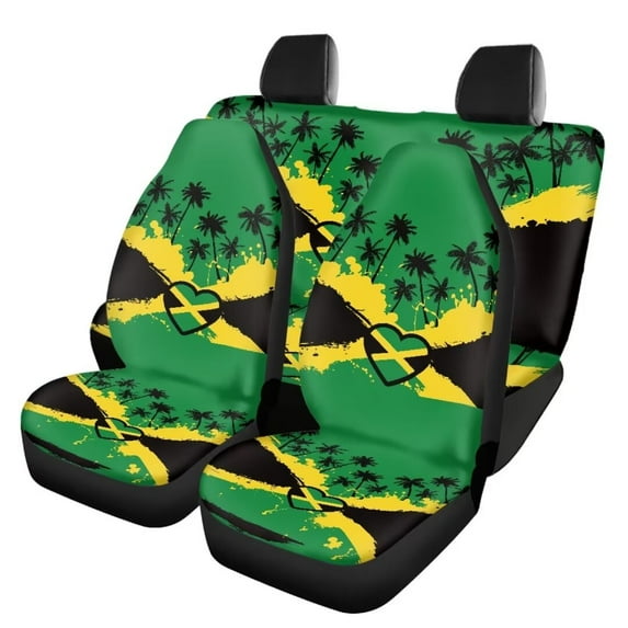 Jeiento Coconut Palm Car Seat Covers Full Set Jamaican Flag Hearts Front&Rear Seat Cover Universal Size Fit for Most Cars SUVs Trucks Vans Saddle Blanket Seat Covers