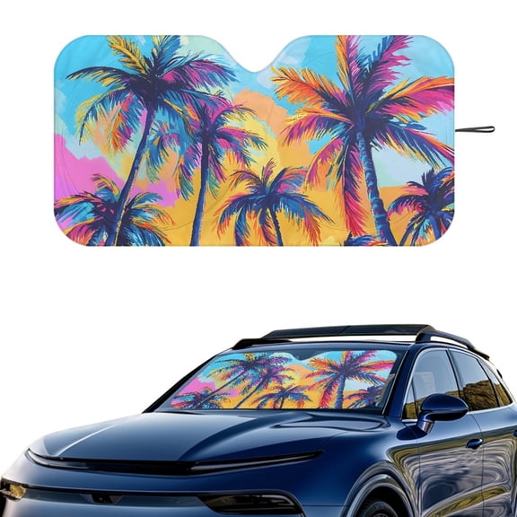 Jeiento Coconut Trees Sun Visor for Car Windshield Sun Shield for Front Window Blocks UV Rays Easy to Install Sun Shield for Front Window Blocks UV Rays for Car Truck SUV