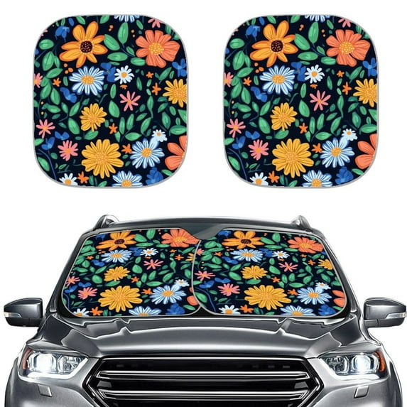 Jeiento Colorful Flowers Car Sun Shade for Windshield 2 PCS Windshield Sun Shade Foldable Automotive Interior Accessories for Sun Protection Reflect UV Sun and Heat and Protect Your Car