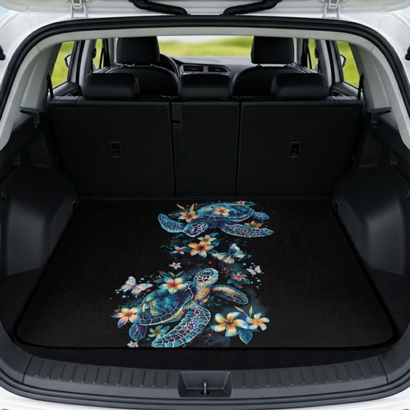 Jeiento Colorful Turtle Butterfly Car Trunk Mat 29"x39", Heavy Duty Anti-Scratch Cargo Liner for Sedan SUV Wagon