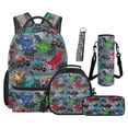 thumbnail image 1 of Jeiento Cool Grey Dinosaur Truck Kids Backpack Set 5 Piece Monster Truck Print 17 Inch Water Resistant Backpack with Lunch Bag Pencil Case for 9-12 Years Old Elementary Cool Kids Bookbag, 1 of 8