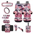 thumbnail image 1 of Jeiento Cow Pink Car Seat Covers Set with Steering Wheel Cover Seat Belt Pads Garbage Bag Flowers Armrest Cover Handbrake Cover Set Rear View Mirror Protector Coasters Auto Accessory Fit for SUV Van, 1 of 7