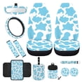thumbnail image 1 of Jeiento Cow Print Car Front Seat Cover Set with Steering Wheel Cover Seat Belt Covers Trash Can Armrest Cover Rear View Mirror Cover Coasters Keychain Air Vent Pouch, 12 Pack, Blue Auto Accessory, 1 of 9