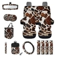 thumbnail image 1 of Jeiento Cow Print Car Seat Cover Set with Car Seat Protector Steering Wheel Cover Seat Belt Strap Pads Garbage Organizer Air Vent Bag Rearview Mirror Cover Coasters Key Chain 15 Pieces, 1 of 7