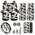 thumbnail image 1 of Jeiento Cow Print Car Seat Covers Full Set of 17, Front Rear Seat Covers Floor Mats Carpets Seatbelt Cover Steering Wheel Cover Coaster, Fit for Most Cars SUV Truck Sedan, Black Brown, 1 of 6