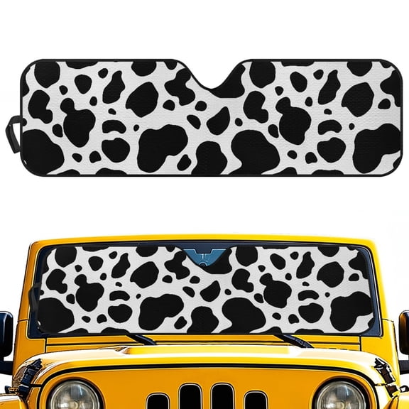 Jeiento Cow Print Front Windshield Sunshade Fit for Jeep Wrangler JL/JLU 2018-2024 & Jeep Gladiator JT 2020-2024 Foldable Window Shade Sun Visor Protector Blocks UV Rays