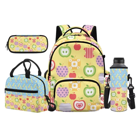 Jeiento Cute Apple 17 Inch Kids Backpack Set 4-Piece Lunch Bag Pencil Case Water Bottle Holder Lightweight Large Capacity School Bookbag for Boys Girls