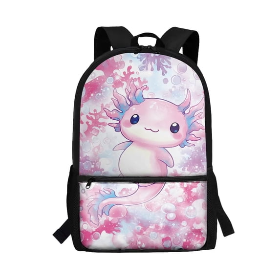Jeiento Cute Axolotl School Backpack for Kids Girls Junior School Bag Bookbags Laptop Backpack Casual Daypack Knapsack with Adjustable Straps for Outdoor Travel