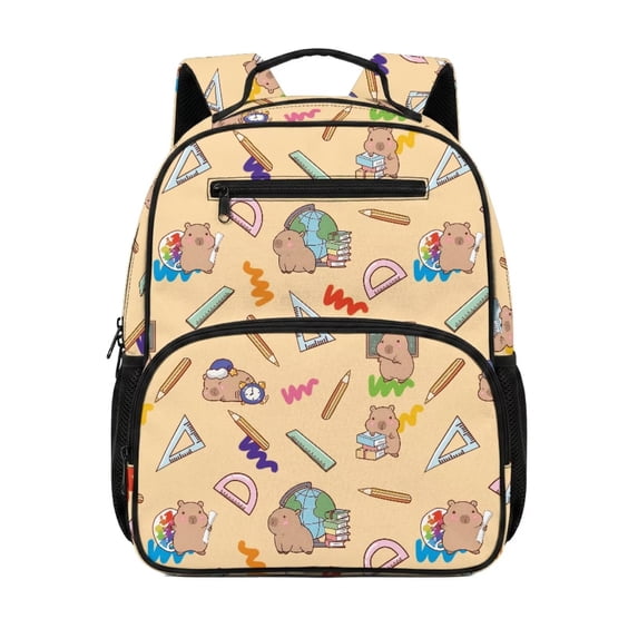Jeiento Cute Capybara 13.5" Household Daily Toddler Backpack, Kids Preschool Bag, Stable Structure Multi Compartment Bag for Kindergarten Daily Learning Supplies