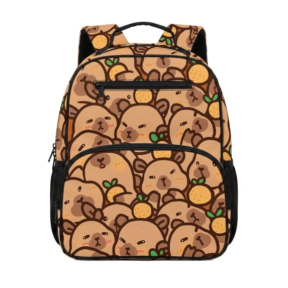 Jeiento Cute Capybara 13.5 Inch Preschool Backpack, Polyester Toddler Bookbag with Mesh Side Pockets, Adjustable Shoulder Straps School Bag for Boys Girls Kindergarten