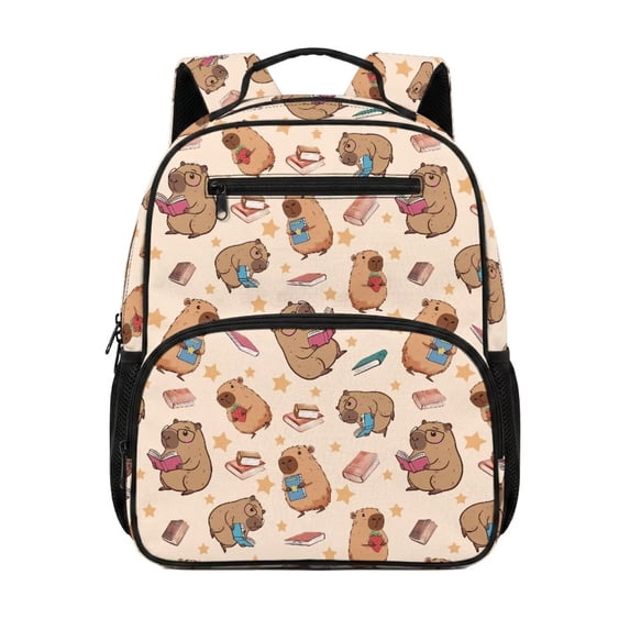 Jeiento Cute Capybara 13.5 Inch Toddler Backpack for Preschool, Lightweight Kids School Bag for 2-5 Year Old Boys & Girls, with 2 Mesh Side Pockets
