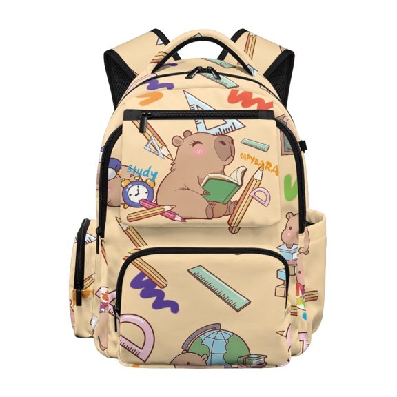 Jeiento Cute Capybara Kids School Backpack 17 Inch Lightweight Large Capacity Backpack for School Multi-Pocket Zip Compartments School Bag for Elementary Girls School