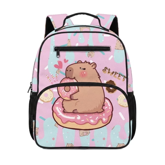 Jeiento Cute Capybara Preschool Toddler Backpack 13.5 Inch, Donut Outdoor Travel Bag, Shoulder Bag for Little Kids All Day Wearing