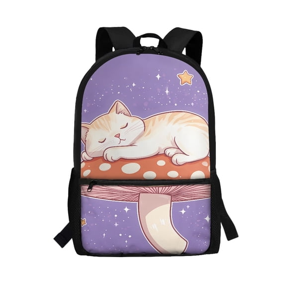 Jeiento Cute Cat Backpack for Girls Elementary School Bookbag Back Pack Purse Mushroom Schoolbag Rucksack for Preschool Students Daypack Back To School Stuff Supplies Purple