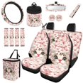 thumbnail image 1 of Jeiento Cute Cat Car Seat Cover Full Set of 15 Steering Wheel Cover Seat Belt Strap Cover Trash Can Rear View Mirror Cover Auto Coaster Wristlet Keychain Air Vent Storage Bag Pink Cherry Blossom, 1 of 7