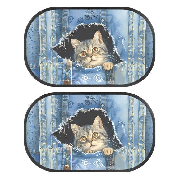 Jeiento Cute Cat Car Shade for Side Windows Car Window Shade Sun Glare UV Protection 2 Pack Rear Window Sunshade for Car Travel Accessories