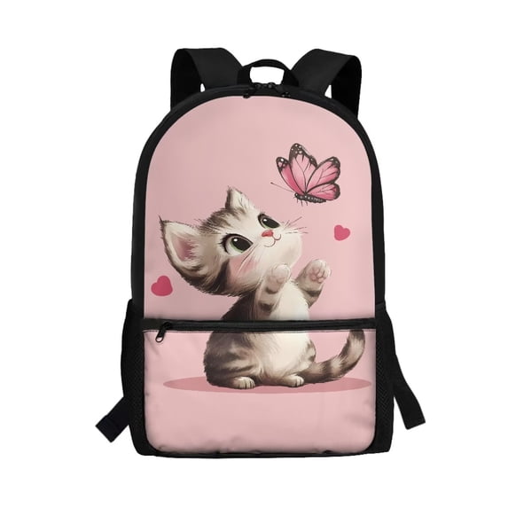 Jeiento Cute Cat Kids Backpack for Girls Elementary School Bag Butterfly Book Bags for Kindergarten Middle School Backpacks Rucksack Pink Lightweight Laptop Bags Daypack Satchel