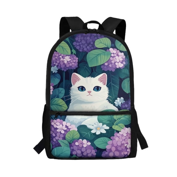 Jeiento Cute Cat School Bags for Girls 7-10 10-12 Kids Backpack Elementary School Book Bag Hydrangea Middle Back Packs Daypack Cute Schoolbag Back To School Supplies