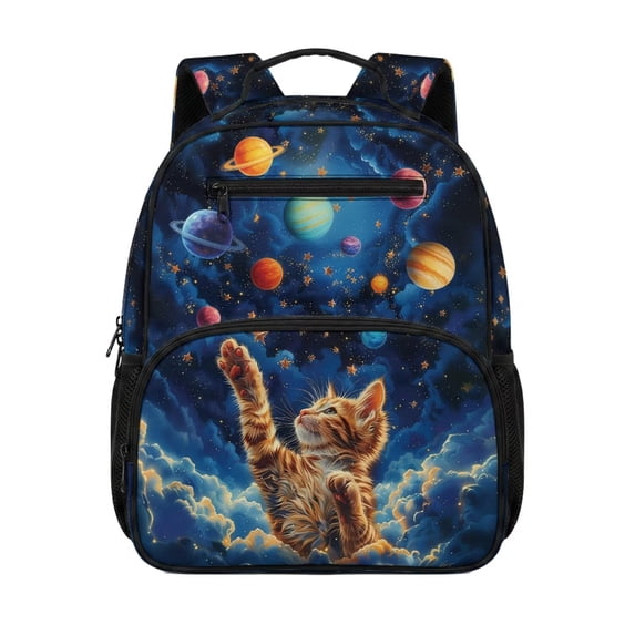 Jeiento Cute Cat Toddler Backpack for Kids 3-5, v13.5 Inch Preschool Bag for Girls, Boys Lightweight School Backpack with 2 Side Mesh Pockets for Travel
