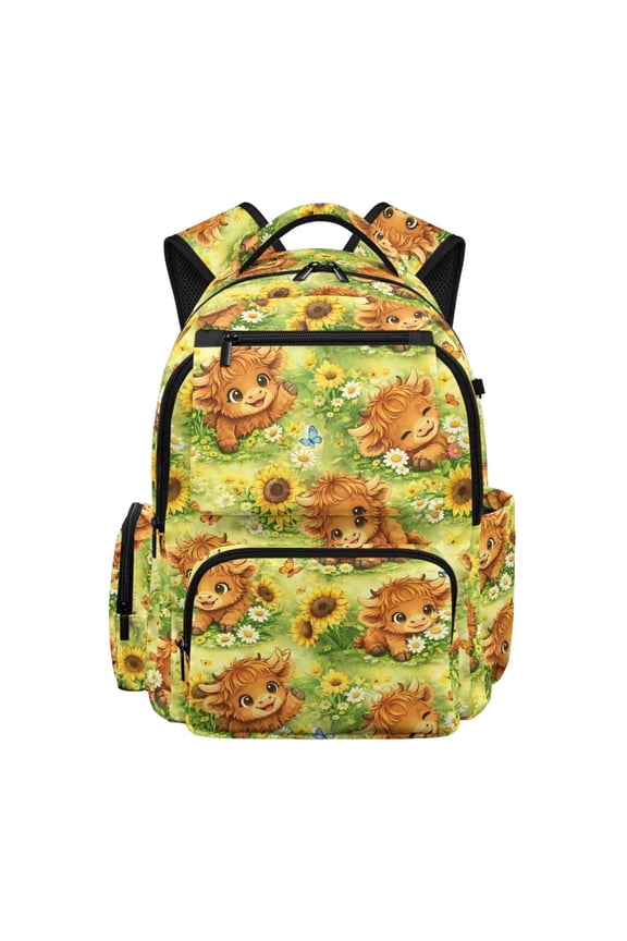 Cute Highland Cow Backpack for Girls, Elementary School Bag for Ages 9-12, Cute Lightweight Capybara Backpack with 600D Breathable & Pockets