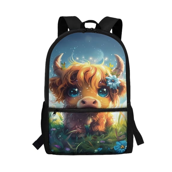 Jeiento Cute Highland Cow School Bags for Boys 7-10 10-12 Kids Backpack School Bookbags Elementary Middle Children Backpacks Rucksack Girls Large Capacity 17inch Laptop Bag Satchel Blue