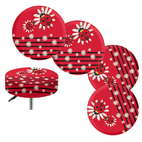 Jeiento Cute Ladybug Bar Stool Covers Elastic Fabric 14-16 Inch Round Stool Dust Covers Stretchy Washable Stool Seat Slipcover Chair Seat Cushion Slipcover Furniture Decor, 4 Pieces